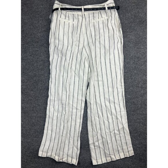 Joie 100% Linen Pants Women's 12 Beige Striped Belted Wide Leg NWT - Picture 9 of 10
